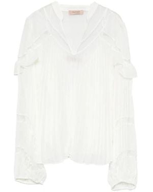 Twinset Overhemden ,Wit ,Elegante Georgette Blouse Met Plooi- En Ruchesdetails