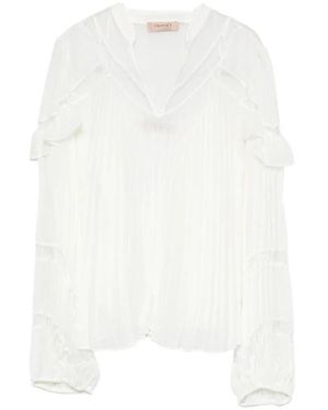Twinset Overhemden ,Wit ,Elegante Georgette Blouse Met Plooi- En Ruchesdetails