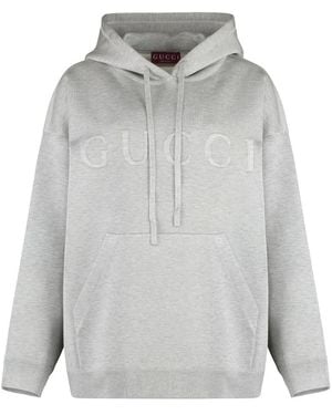 Gucci Geborduurd Logo Gebreide Hoodie - Grijs