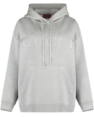 Gucci Geprägtes Logo Gestrickter Hoodie - Grau