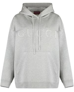 Gucci Geborduurd Logo Gebreide Hoodie - Grijs