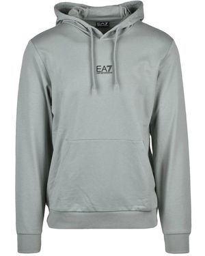 EA7 Hoodies & Sweatvesten ,Groen ,Katoen Felpa Con Cappuccio - Grijs