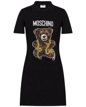 Moschino Kleedjes ,Zwart ,Wol Teddy Beer Trui Jurk Van Extra Fijn Merinowol