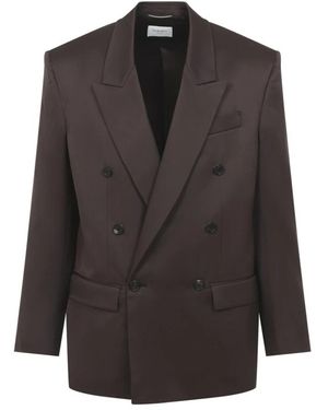 Saint Laurent Jassen ,Bruin ,Satijn Double-Breasted Zijden Blazer - Zwart