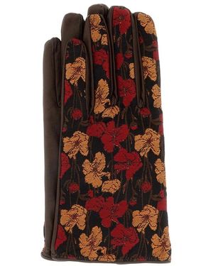 Dries Van Noten Katoenen En Leren Handschoenen - Bruin