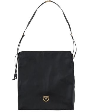 Pinko Leder Quadratische Handtasche Mit Kordelzugverschluss - Schwarz