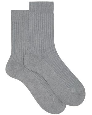 Gallo Kurze Einfarbige Graue Doppelripp-Baumwollsocken Mit Schriftzug An Der Zehe