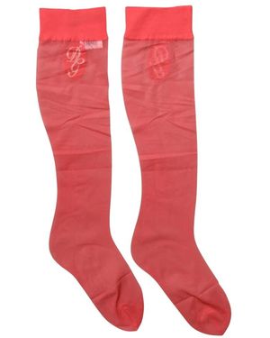 Dolce & Gabbana Nylon Mesh Sheer Calf Socks - Rood