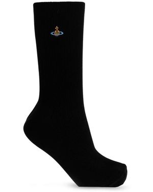 Vivienne Westwood Ondergoed ,Zwart ,Katoen Ribbed Crew Sock