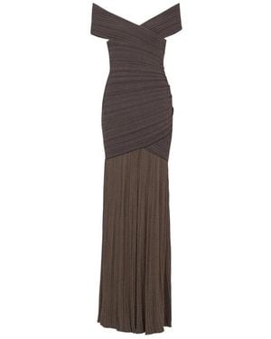 Balmain Off-The-Shoulder Plissee-Abendkleid - Braun
