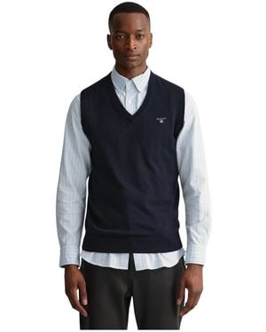GANT Truien & Vesten ,Blauw ,Katoen Blauwe Klassieke Katoenen Vest