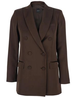 Plain Double-Breasted Jas Met Puntrevers - Bruin