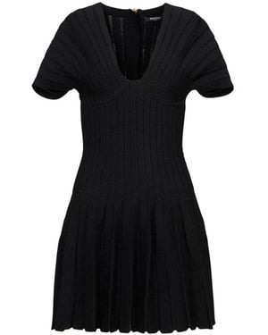 Balmain Kleedjes ,Zwart ,Polyester Gebreide Jurk Met Plooi