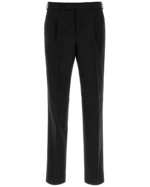 PT Torino Broeken ,Zwart ,Wol Gestreken Wollen Pantalon Met Stretch