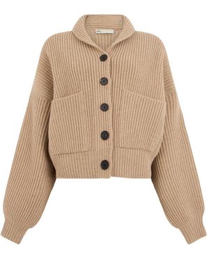 Tory Burch Ribbed Wool Cropped Cardigan - Naturel