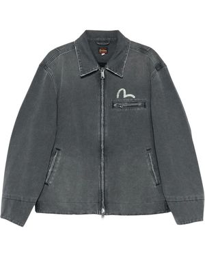 Evisu Jassen ,Grijs ,Denim Ej Distressed Effect Zip Jacket