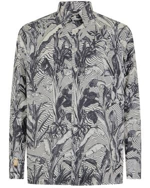 Billionaire Overhemden ,Printed Silk Shirt Palms All-Over - Grijs