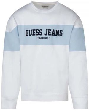 Guess Hoodies & Sweatvesten ,Wit ,Katoen Horizont Sweatshirt - Blauw