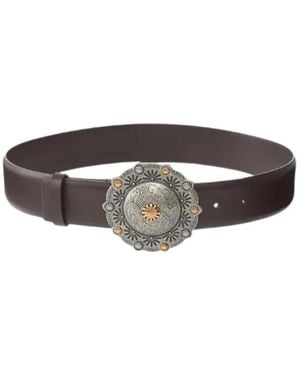 Pinko Accessoires ,Bruin ,Leer Leren Riem Met Juweel Medaillon, 4Cm