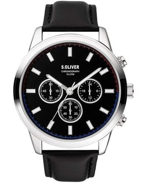 S.oliver Accessoires ,Grijs ,Chronograaf Leren Horloge - Zwart