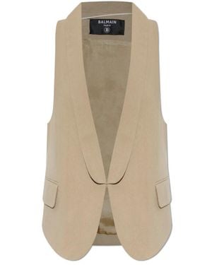 Balmain Asymmetrisches Baumwollgabardine-Weste - Natur