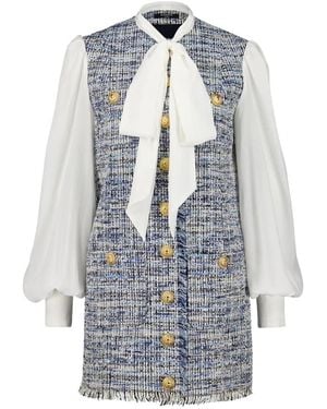 Balmain Blaues Tweedkleid Mit Schleifendetail