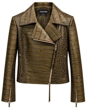 Tom Ford Bikerjack Van Lamsleer Met Krokodillenmotief - Groen