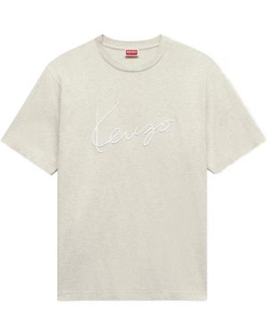 KENZO Tops ,Grijs ,Katoen Geborduurd Signature Logo T-Shirt - Wit
