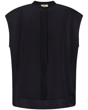 Herno Cady Blouse Met Mandarijnkraag - Blauw