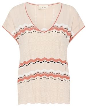 Cream Feminines Strick-T-Shirt Mit V-Ausschnitt - Pink