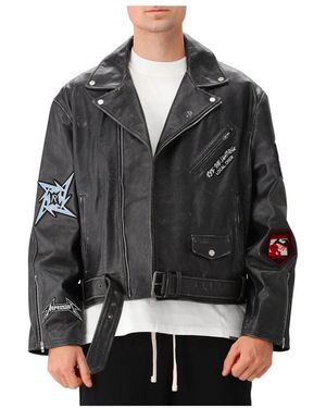 Represent Metallische Lederjacke Mit Reißverschluss - Schwarz