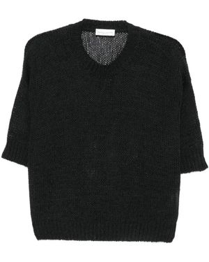 Roberto Collina Truien & Vesten ,Zwart ,Katoen Open-Knit Trui Met Korte Mouwen
