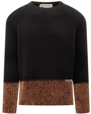 Marni Truien & Vesten ,Zwart ,Wol Panelled Logo Embroidered Jumper