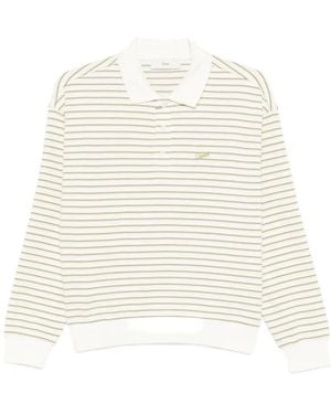 DUNST Gestreept Poloshirt Met Lange Mouwen - Wit