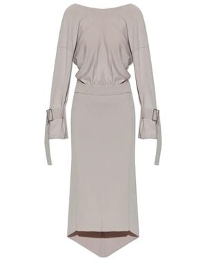 Lanvin Kleedjes ,Grijs ,Polyester Lange Zijden Jurk Met Strikdetail Op De Rug