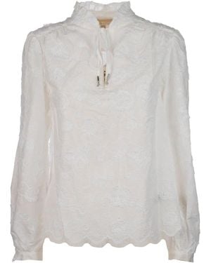 Michael Kors Overhemden ,Wit ,Katoen Gebloemde Geborduurde Katoenen Voile Blouse - Grijs