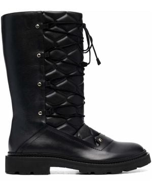 Bally Quilted Leather Ankle Boots With Lace-Up Design - Black