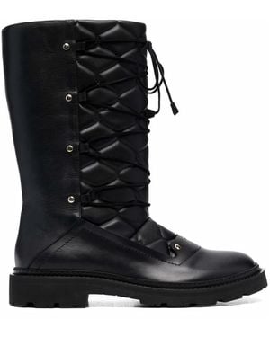 Bally Quilted Leather Ankle Boots With Lace-Up Design - Black