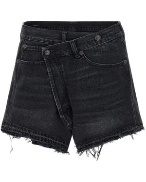 R13 Korte Broeken ,Zwart ,Denim Crossover Denim Shorts - Blauw