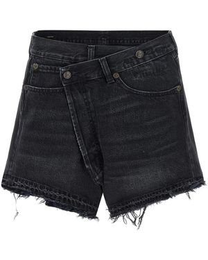 R13 Korte Broeken ,Zwart ,Denim Crossover Denim Shorts - Blauw