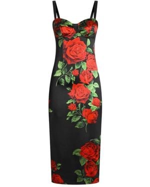 Dolce & Gabbana Rosenprint-Midikleid - Rot