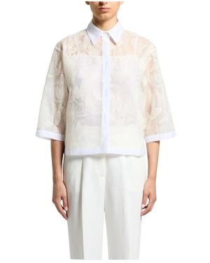 Peserico Overhemden ,Wit ,Tule Tule Blouse Met Borduursel