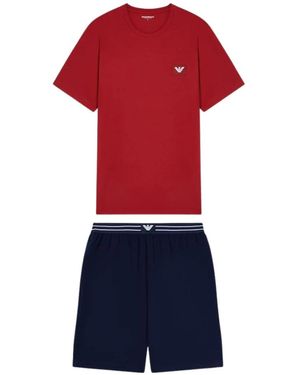 Emporio Armani Nachtkleding ,Veelkleurig ,Tweed Tweedelige Pyjama Set - Rood