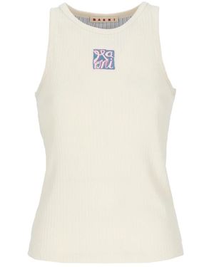 Marni Tops ,Katoen Geribbelde Katoenen Tanktop Met Frame-Logo - Wit