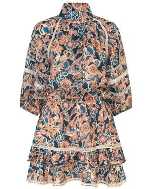 Dea Kudibal Blumiges Leinenkleid Mit Rüschen - Mehrfarbig