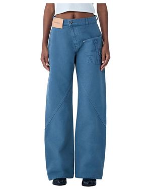 JW Anderson Gedrehte Baumwollhose Mit Mittlerer Leibhöhe - Blau