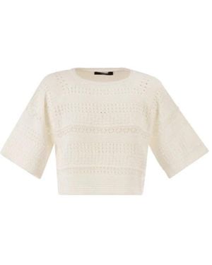 Weekend by Maxmara Wkiorche Cropped Openwork Katoenen Gebreide Top - Wit