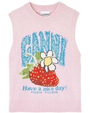 Ganni Round-Neck Knitwear - Pink