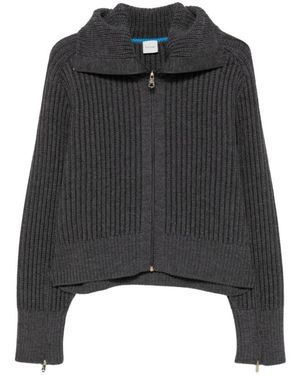 Paul Smith Truien & Vesten ,Grijs ,Wol Ribbed Zip-Up Cardigan - Zwart