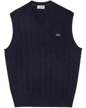Lacoste Truien & Vesten ,Blauw ,Wol Blauwe Kabelgebreide Trui